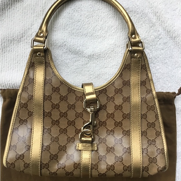 Gucci Handbags - Gucci Gold and Brown Monogram Shoulder Bag shiny glaze 100% authentic